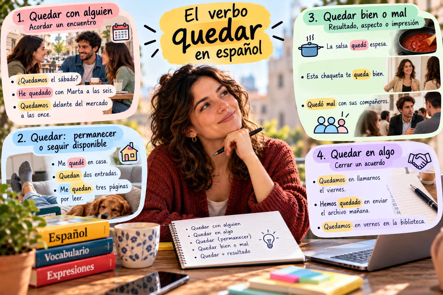 El significado de quedar en español depende mucho de las palabras que lo acompañan